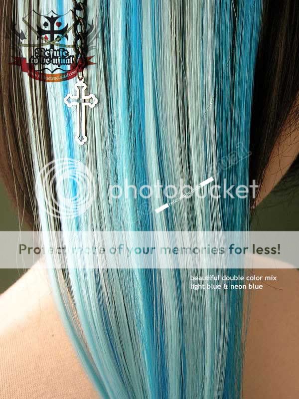 PUNK ROCK clip HAIR EXTENSION strip 3x18 Teal+Blue *2PC  