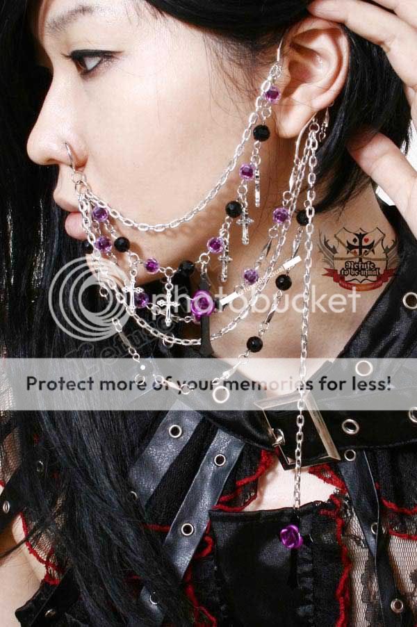 GOTHIC DOLL ICE LILAC Earring+Nose Ring 6 Profile Chain  