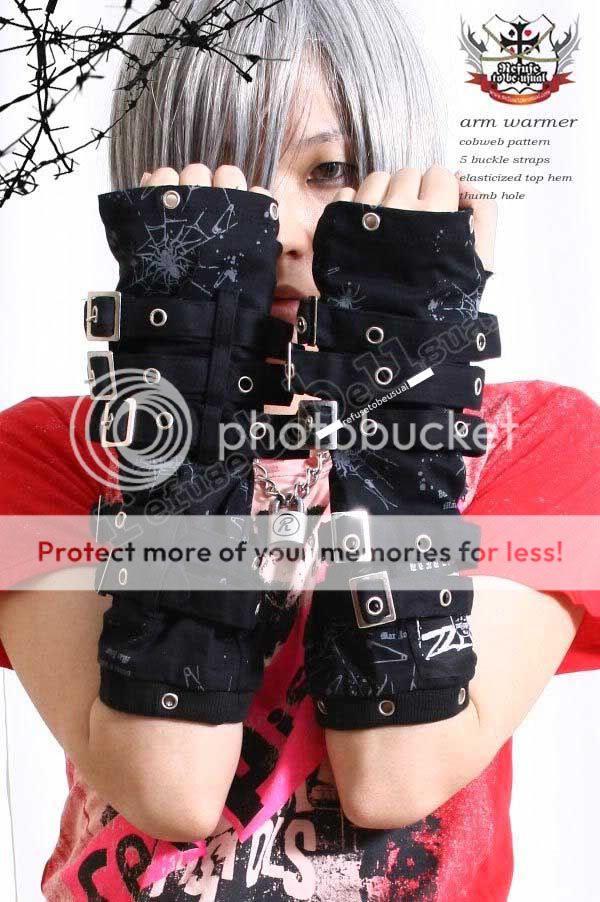 Goth PUNK 5 Strap BUKCLE Jrock Glove ARM WARMER COBWEB  