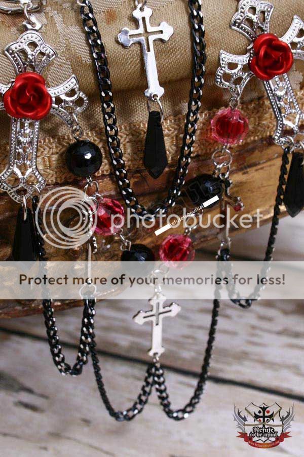 GOTHIC DOLL Lolita Crucifix Dagger Beads Brooch Pin F  