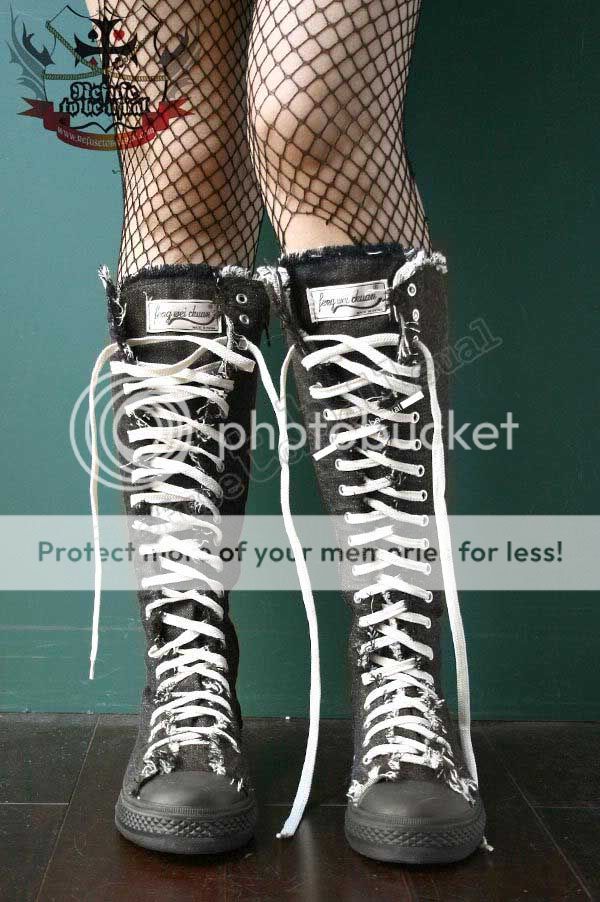 RTBU 2008 RETRO PUNK KNEE HI boot 4/4.5 GRAY DENIM w 35  