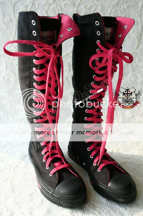 RTBU Punk emo Knee Hi Sneaker Canvas boot Noir+Hot Pink | eBay
