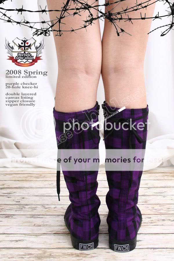 RTBU 2009 KNEE HI Sneaker boots 6/6.5 PURPLE CHECKER 37  