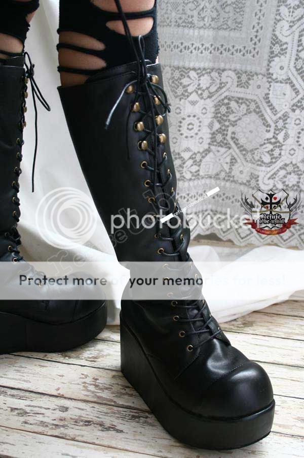 Gothic Lolita Lace up CORSET Platform Knee Boot Black | eBay