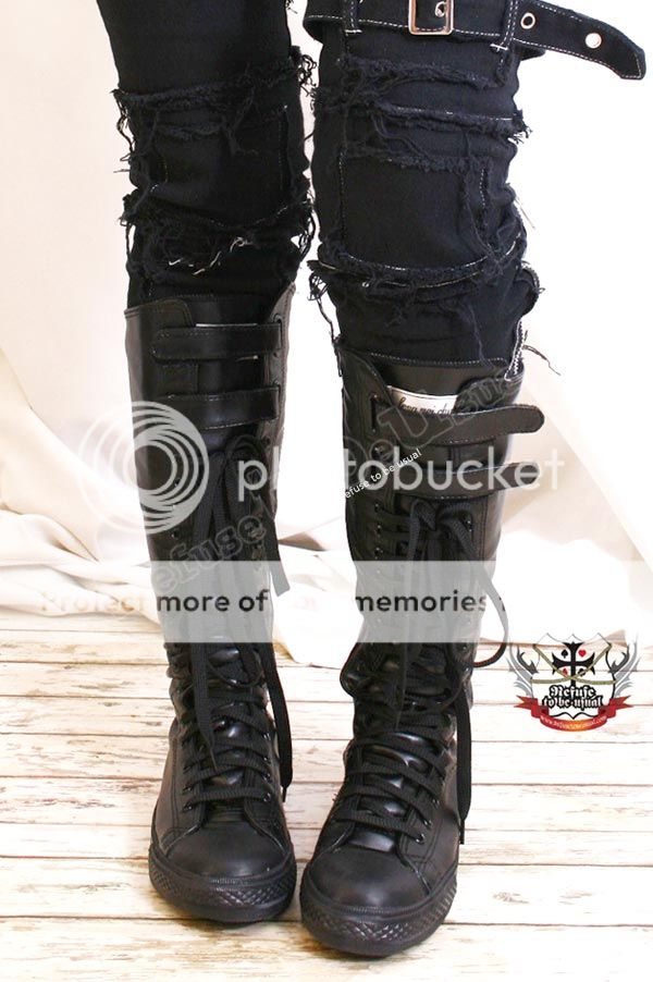 20 Hole Punk Rock Vegan Faux Leather 2 Velcro Strap Knee Hi Unisex ...