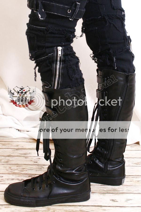 20 Hole Punk Rock Vegan Faux Leather 2 Velcro Strap Knee Hi Unisex ...