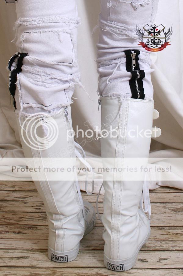 Punk ROCK 2 STRAP knee Boot VEGAN LEATHER LIKE White 45  