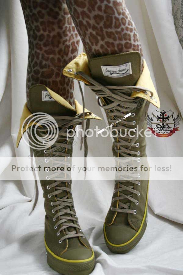 Punk Knee High Sneaker Boot 7/7.5 OLIVE GREEN+YELLOW 38  