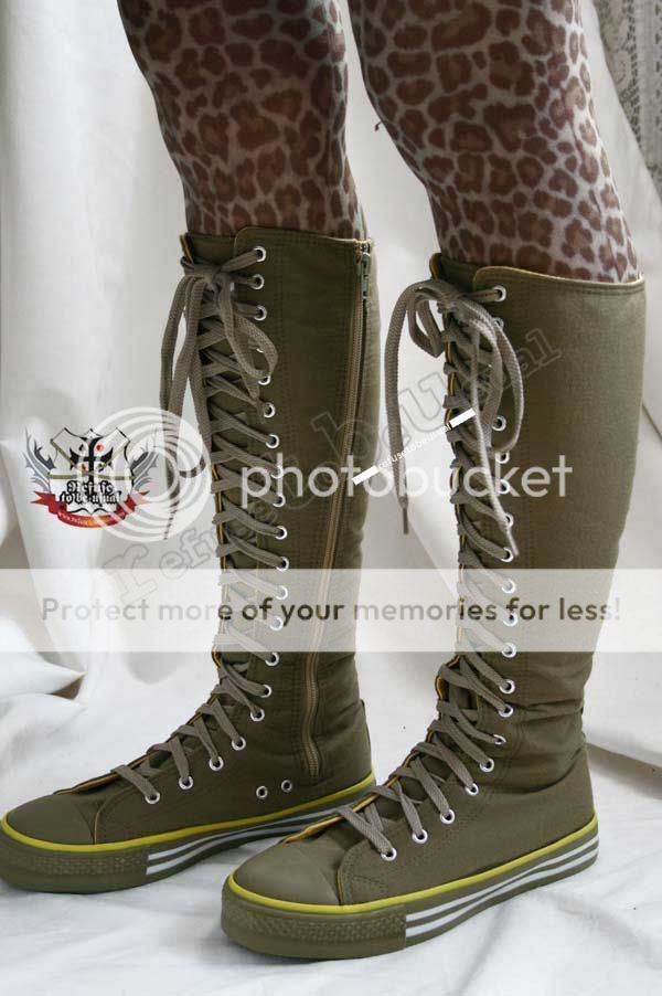 Punk Knee High Sneaker Boot 7/7.5 OLIVE GREEN+YELLOW 38  