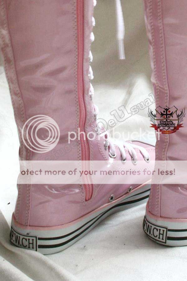 Punk Shiny PVC Patent Sneaker Knee Black Pink Rain Boot
