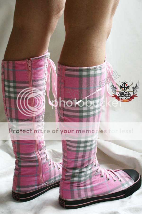 KAWAII KNEE Sneaker boots 13/13.5 Pink PLAID/Tartan 44  