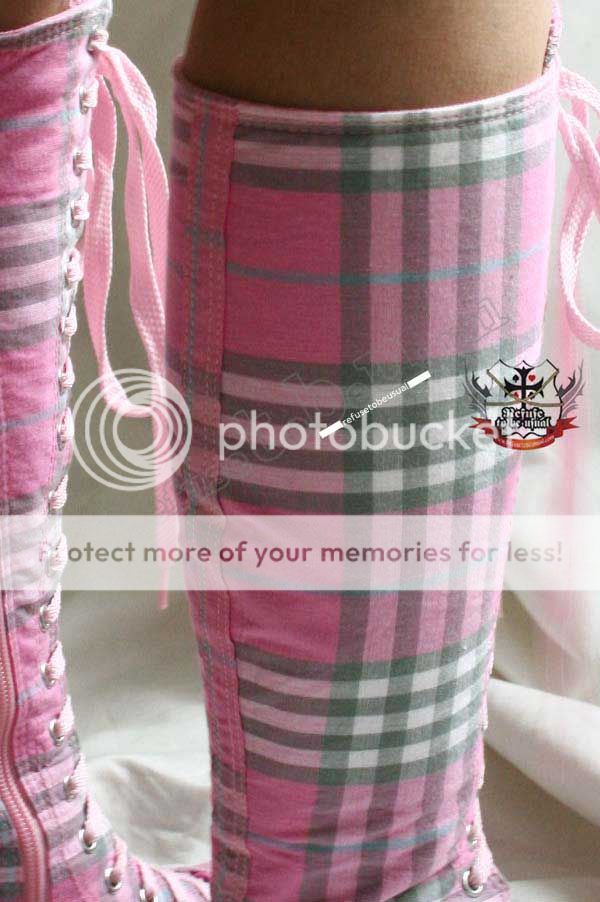 KAWAII KNEE Sneaker boots 13/13.5 Pink PLAID/Tartan 44  