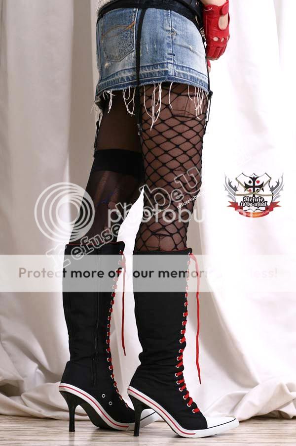 Sexy Punk High Heel Stiletto Lace Up Knee Sneaker Boots