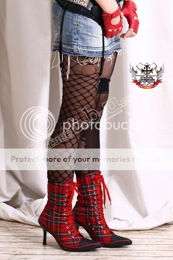 Sexy Punk High Heel Stiletto Calf Sneaker Boot Tartan  