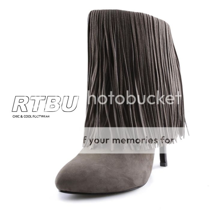 Genuine Suede Fringe Ankle Stiletto Boot Black Booties  