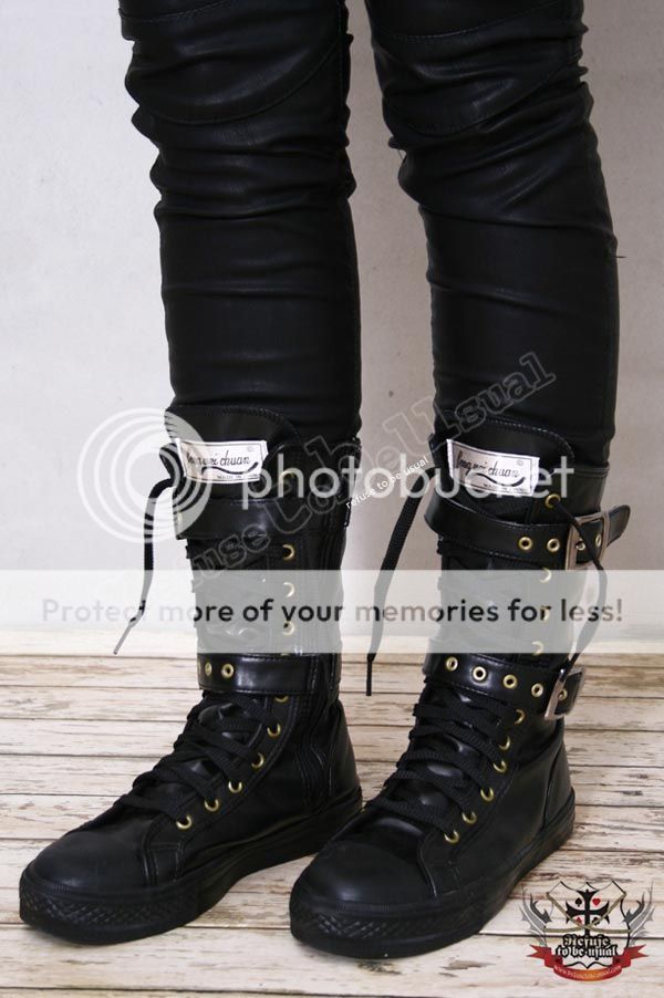 Unisex Punk Buckle Strap Faux Leather Calf Sneaker Boot  