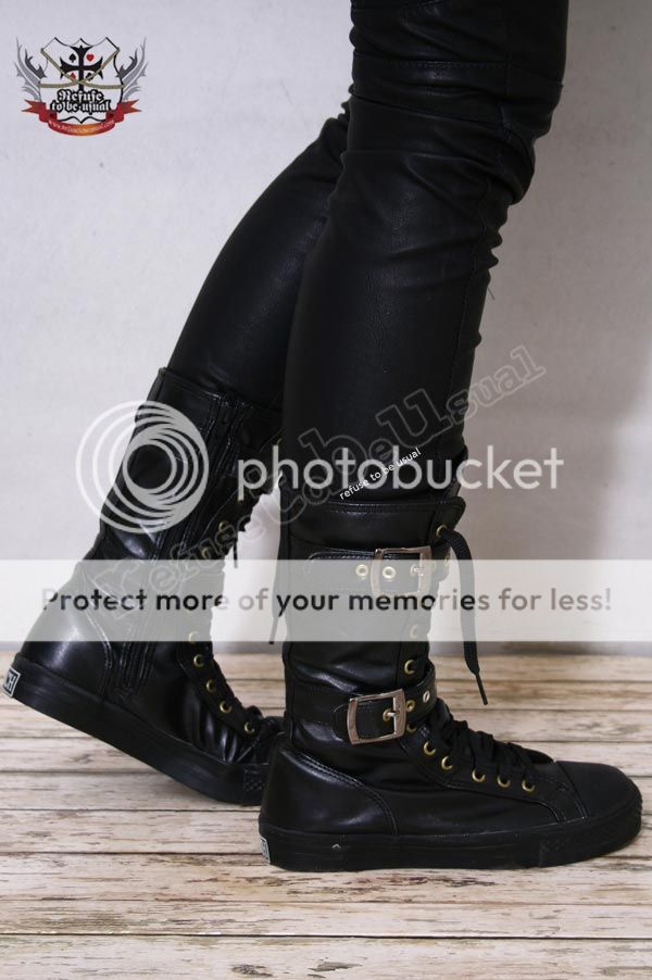 Unisex Punk Buckle Strap Faux Leather Calf Sneaker Boot  