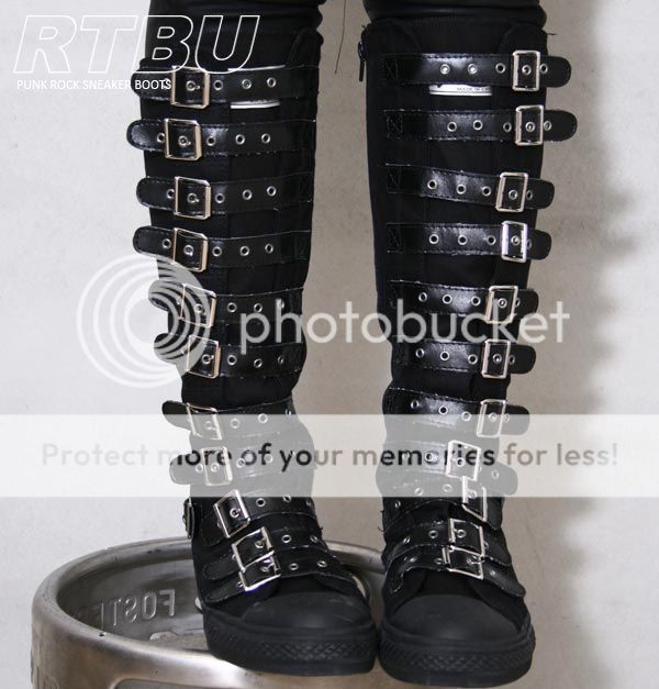 Metal Cyber Goth Punk LARP Buckle Strap Gear Knee Boot