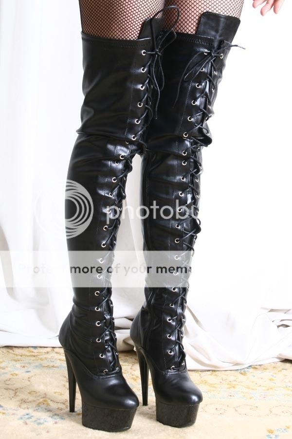Extreme Fetish 15cm Platform Heel Lace Up Mid-Thigh 60cm Shaft Boots ...