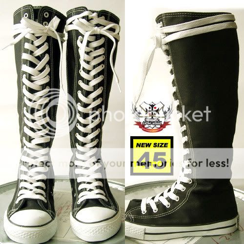 JAPAN PUNK LACE UP KNEE HIGH CANVAS SNEAKER BLACK BOOTS