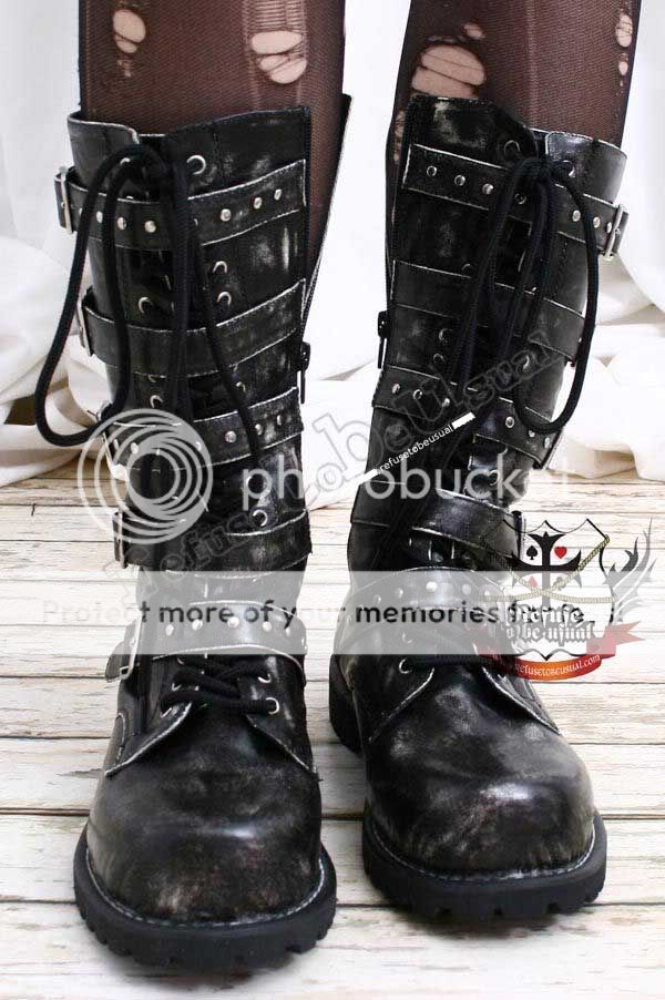 Visual Kei/Gothic/CYBER 5 strap BOOT 6/6.5 ASH BLACK 35  