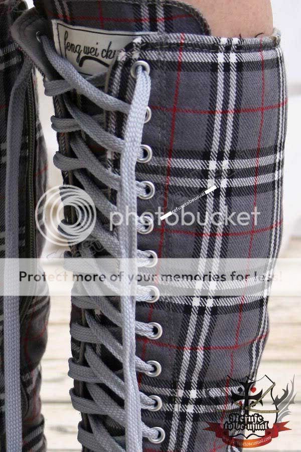 KNEE HI EMO Sneaker boot 5/5.5 Plaid CHECK TAN Beige 36  