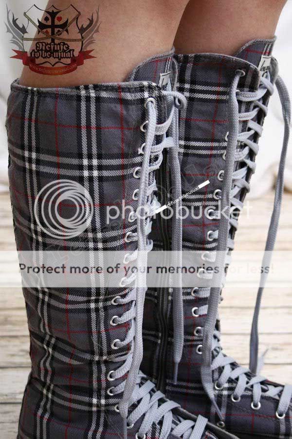 KNEE HI EMO Sneaker boot 5/5.5 Plaid CHECK TAN Beige 36  