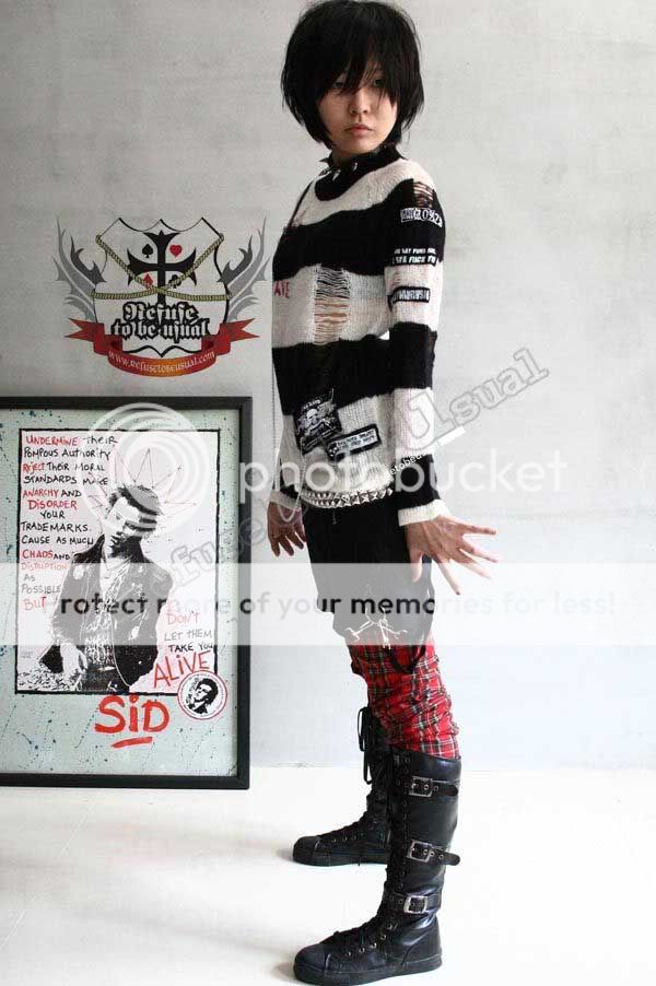 ROCK STAR EMO BUCKLE UP knee hi boots 4/4.5 LEATHER 35  