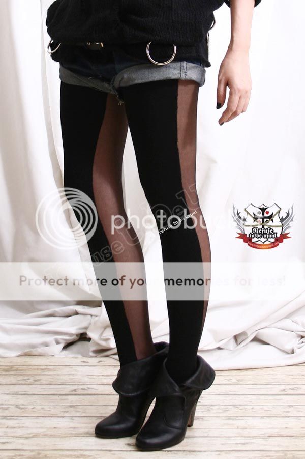 Trendy Half Sheer Half Opaque 2 Side Fashion Runway Slimming Pantyhose ...