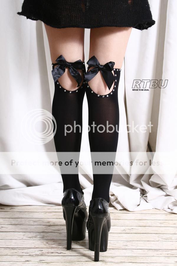 silky black over knee/ thigh hi stockings with sparkling crystals and